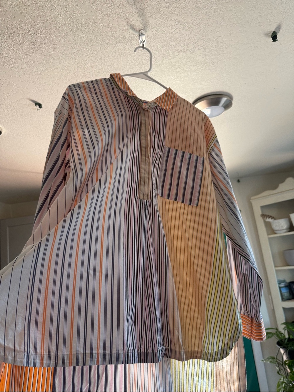 Maeve Lightweight Multi-Stripe Button-Up Shirt in Pastel Tones